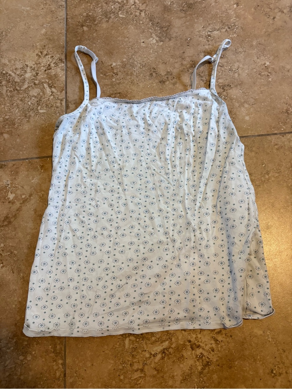 Blue Floral Print White Cami with Adjustable Straps